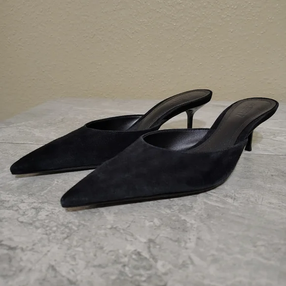 Schutz Julie Black Suede Pointed Toe Mule Heels Size 7 - Picture 4 of 10